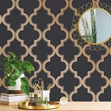 Tempaper Midnight & Metallic Gold Marrakesh Removable Peel and Stick Wallpaper, 20.5 in X 16.5 ft, Made in the USA