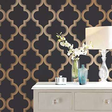 Tempaper Midnight & Metallic Gold Marrakesh Removable Peel and Stick Wallpaper, 20.5 in X 16.5 ft, Made in the USA
