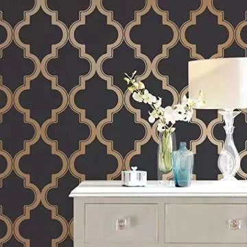 Tempaper Midnight & Metallic Gold Marrakesh Removable Peel and Stick Wallpaper, 20.5 in X 16.5 ft, Made in the USA