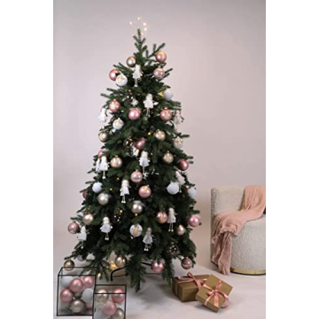 Elegant Pink Glass Christmas Ornaments Set of 9 for Holiday