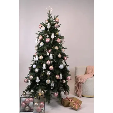 Elegant Pink Glass Christmas Ornaments Set of 9 for Holiday