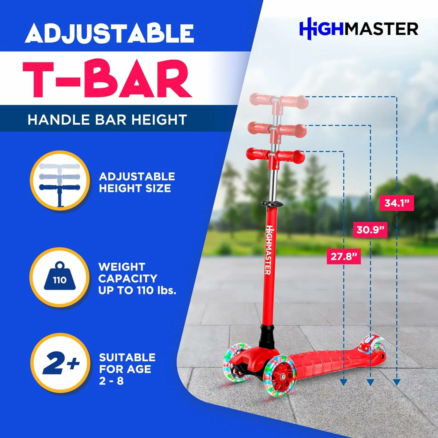 Kids 3 Wheel Scooter with LED Lights for Safety