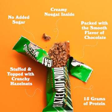 Barebells Vegan Protein Bars Hazelnut & Nougat - 12 Count, 1.9oz Bars - Features Plant Based Protein Bar with 15g of High Protein - Chocolate Protein Snacks with Only 1g of Total Sugars - Ideal for