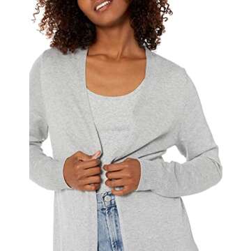 Amazon Essentials Women's Lightweight Open-Front Cardigan Sweater (Available in Plus Size), Light Grey Heather, Large
