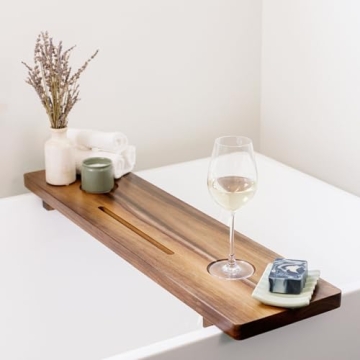 Luxury Acacia Wood Bath Tray | Adjustable, Anti-Tip Design for Freestanding Tubs
