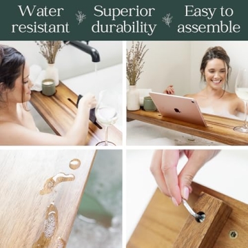 Premium Acacia Wood Bath Tray Adjustable Anti-Tip Design