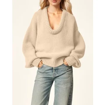 Livtany Women’s Oversized Deep V Neck Sweater for Comfort