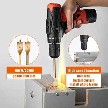 jar-owl 16.8V Tool Kit with Drill, 247 In-lb Torque, 0-1300RMP Variable Speed, 10MM 3/8'' Keyless Chuck, 18+1 Clutch, 1.3Ah Li-Ion Battery & Charger for Home Tool Kit