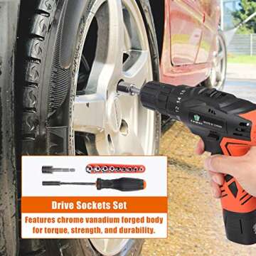 jar-owl 16.8V Tool Kit with Drill, 247 In-lb Torque, 0-1300RMP Variable Speed, 10MM 3/8'' Keyless Chuck, 18+1 Clutch, 1.3Ah Li-Ion Battery & Charger for Home Tool Kit