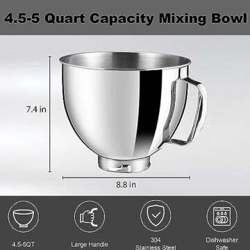 6QT Stainless Steel Mixing Bowl for KitchenAid Stand Mixers
