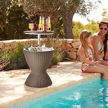 Tangkula Outdoor Cool Bar Table, Rattan Style Patio 8 Gallon Beer and Wine Cooler, All-Weather Ice B...