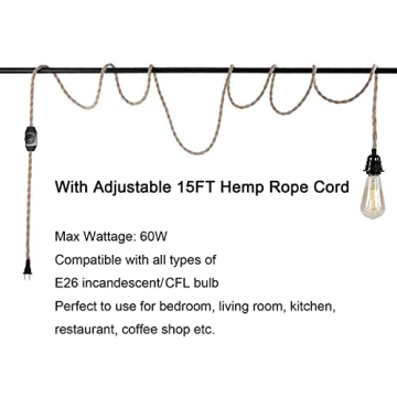 Vintage 15FT Pendant Light Cord Kit with Dimmer Switch