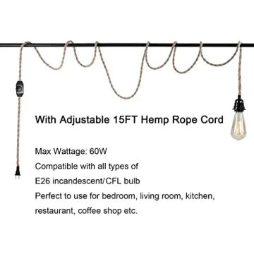 Vintage 15FT Pendant Light Cord Kit with Dimmer Switch