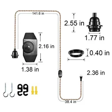 Vintage 15FT Pendant Light Cord Kit with Dimmer Switch