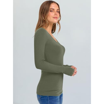 ANRABESS V Neck Ribbed Knit Women's Shirt for Fall