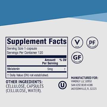 Vimergy Melatonin – Natural Sleep Aid – Sleep Supplement – Helps You Fall Asleep Faster & Stay Asleep Longer - Non-GMO, Gluten-Free, Kosher, Soy-Free, Vegan, Paleo (120 Counts)