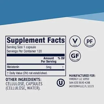Vimergy Melatonin – Natural Sleep Aid – Sleep Supplement – Helps You Fall Asleep Faster & Stay Asleep Longer - Non-GMO, Gluten-Free, Kosher, Soy-Free, Vegan, Paleo (120 Counts)
