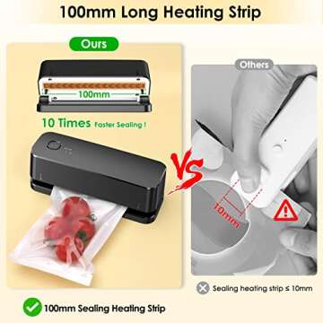 FEPPO Mini Bag Sealer, Bag Sealer Heat Seal Rechargeable Quick Seal Bags Machine, 3 Adjustable Gears Chip Bag Sealer with 3000mAh Battery 3.9" Heating Strip For Snack Bags Mylar Bags Food Storage