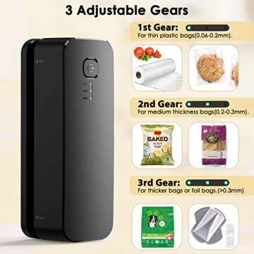FEPPO Mini Bag Sealer, Bag Sealer Heat Seal Rechargeable Quick Seal Bags Machine, 3 Adjustable Gears Chip Bag Sealer with 3000mAh Battery 3.9" Heating Strip For Snack Bags Mylar Bags Food Storage