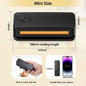 FEPPO Mini Bag Sealer, Bag Sealer Heat Seal Rechargeable Quick Seal Bags Machine, 3 Adjustable Gears Chip Bag Sealer with 3000mAh Battery 3.9" Heating Strip For Snack Bags Mylar Bags Food Storage