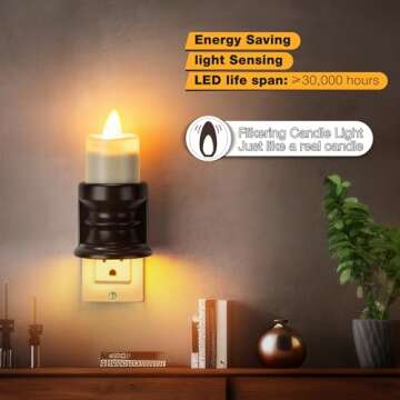 Meonum 2 Pcs Flameless Candle Night Light Plug into Wall, LED Motion Sensor Dusk to Dawn Nightlight Farmhouse Vintage Rustic Flicker Night Light for Adults Decorative Bedroom Bathroom Kitchen Hallway