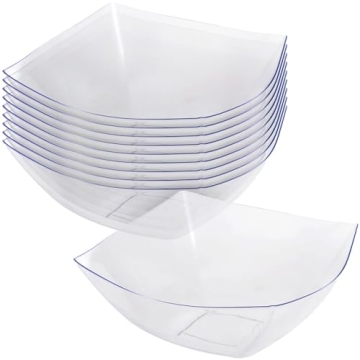 Lillian Collection Premium Clear Fluted Plastic Serving Bowls - 10 oz. 10 Count - Reusable Clear Pla...