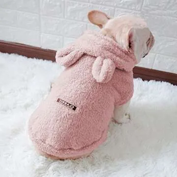 Flutnel Windproof Dog Hoodie Pink Dog Sweaters for Dog Pajamas Winter Warm Dog Coat Cold Weather Dog Jacket Puppy Small Medium Dog Clothes