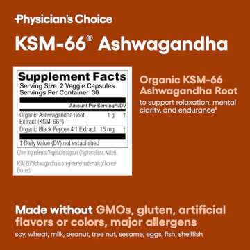 KSM-66 Ashwagandha Root Powder Extract - Stress, Mood, & Athletic Support - 1,000 MG of Clinically Studied KSM66 & Black Pepper for Maximum Absorption - 5% Withanolides - 60 Vegan Capsules
