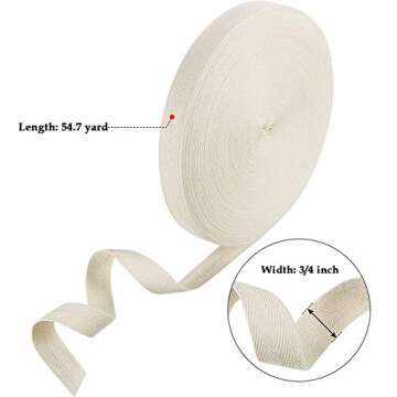 Cotton Twill Tape Ribbon 54.7 Yards Soft Natural Herringbone Webbing Roll Bias Binding Tape for DIY ...