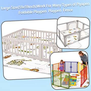 Dad-baby Baby Play Mat,59x59 Play Mat for Playpen,Playpen Mat 59x59, Large Thick Infant Play Mat for Floor Crawling with Ultra Soft Fabric, Non-Slip Cushioned Mats for Playing