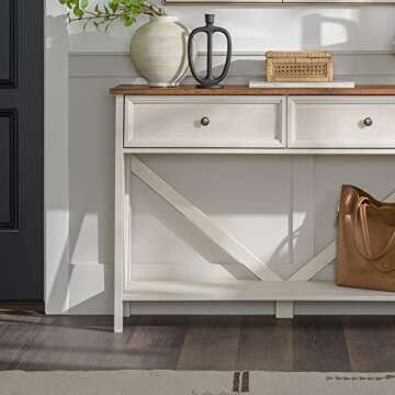 Walker Edison Halverson 2-Drawer Entry Table, 48 Inch, White Wash/Rustic Oak