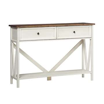 Walker Edison Halverson 2-Drawer Entry Table, 48 Inch, White Wash/Rustic Oak