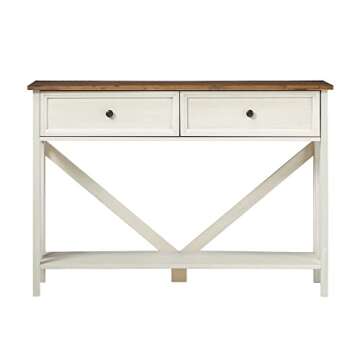 Walker Edison Halverson 2-Drawer Entry Table, 48 Inch, White Wash/Rustic Oak