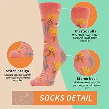 WeciBor Women's Funny Colorful Pattern Socks, 5 Pairs Multicolor Flower, Size 8-12