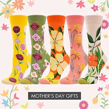 WeciBor Women's Funny Colorful Pattern Socks, 5 Pairs Multicolor Flower, Size 8-12