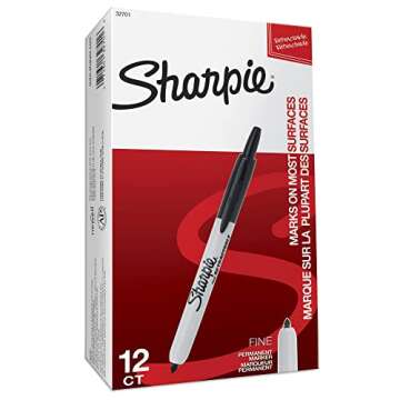 Sharpie Retractable Permanent Markers, Fine Tip Marker Set, Office Supplies, Teacher Supplies, Black, 12 Count