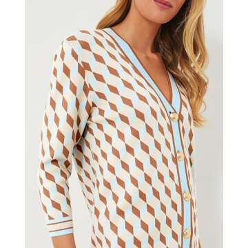 Kedera Women's Oversized Cardigan Sweaters 3/4 Sleeve Open Front Soft Knit Plaid Sweater 2024 Outerwear