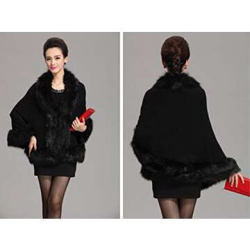 Elegant Caracilia Women Bridal Faux Fur Shawl Wrap in Black