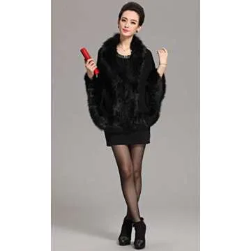 Elegant Caracilia Women Bridal Faux Fur Shawl Wrap in Black