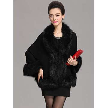 Elegant Caracilia Women Bridal Faux Fur Shawl Wrap in Black