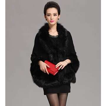 Elegant Caracilia Women Bridal Faux Fur Shawl Wrap in Black