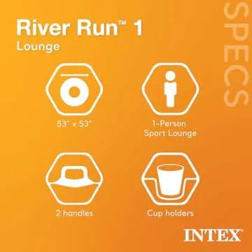 Intex River Run 1-Person Inflatable Floating Water Lounge Tube with Cup Holder & Mesh Bottom, 2 Pack