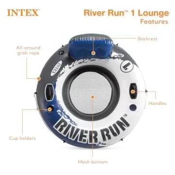 Intex River Run Inflatable Floating Lounge Tube for Water Fun
