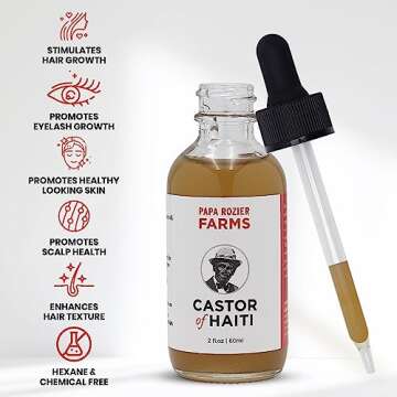 Papa Rozier Farms Pure Organic Castor Oil for Hair Growth, Skin Moisturizer, Grow Eyelashes, Eyebrow...