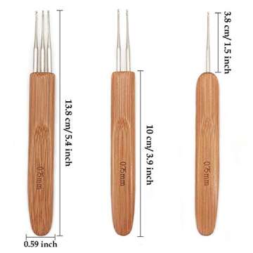 4pc Dreadlock Crochet Needle Hook for Hair Tool 0.75 0.5mm Crochet Hooks Needle for Hair Dreadlocks Bamboo Handle Weaving Needles Steel Crochet Hook for Crocheting Hair UPerfe Lock for Braid Craft