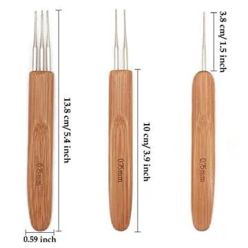 4pc Dreadlock Crochet Needle Hook for Hair Tool 0.75 0.5mm Crochet Hooks Needle for Hair Dreadlocks Bamboo Handle Weaving Needles Steel Crochet Hook for Crocheting Hair UPerfe Lock for Braid Craft