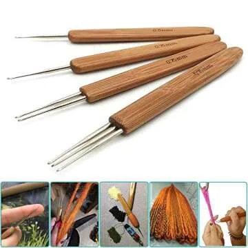 4pc Dreadlock Crochet Needle Hook for Hair Tool 0.75 0.5mm Crochet Hooks Needle for Hair Dreadlocks Bamboo Handle Weaving Needles Steel Crochet Hook for Crocheting Hair UPerfe Lock for Braid Craft