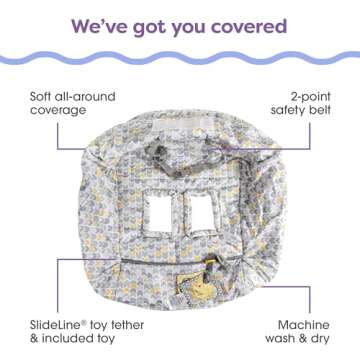 Boppy Shopping Cart Cover, Sunshine Chevron, Cart Cover for Babies with Soft 360-Degree Coverage, Safety Harness, and SlideLine Toy Tether with Crinkle Sun Book Toy Included, 6mo+