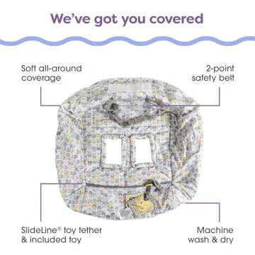 Boppy Shopping Cart Cover, Sunshine Chevron, Cart Cover for Babies with Soft 360-Degree Coverage, Safety Harness, and SlideLine Toy Tether with Crinkle Sun Book Toy Included, 6mo+