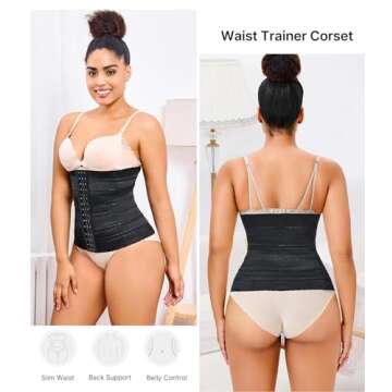 Nebility Waist Trainer for Women Corset Shapewear Tummy Control Segmented Waist Cincher Workout Girdle(Black, M)